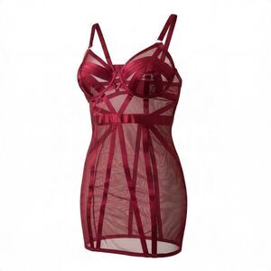 Torrid Curve Chemise 2X Red Mesh Strappy Cutout Underwire Lingerie NWT
